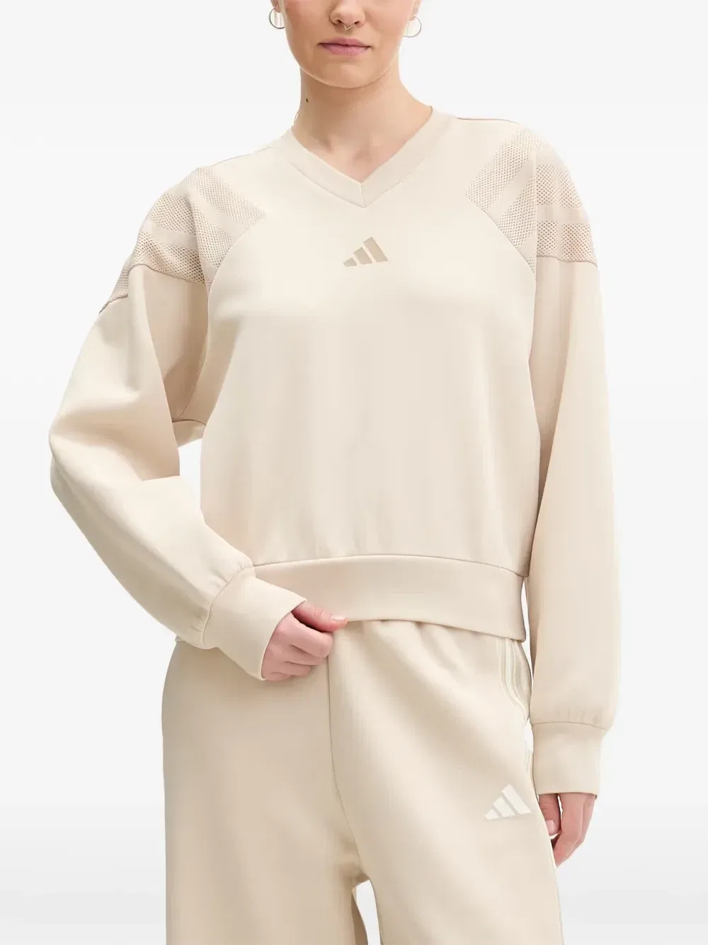 Топ с V-образным вырезом и сетчатой вставкой Adidas, бежевый