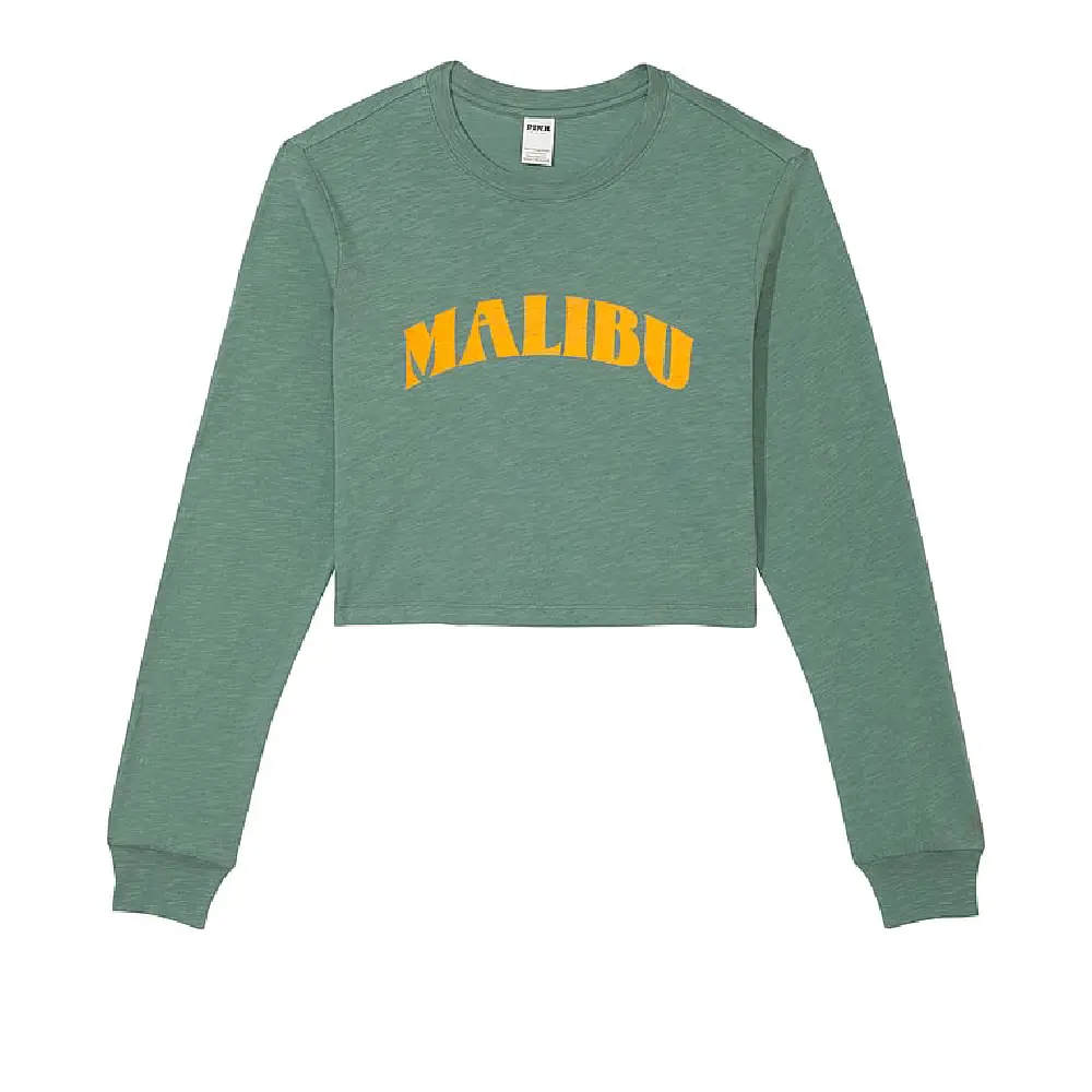 

Лонгслив Victoria's Secret Pink Premium Cotton Cropped Malibu, зеленый