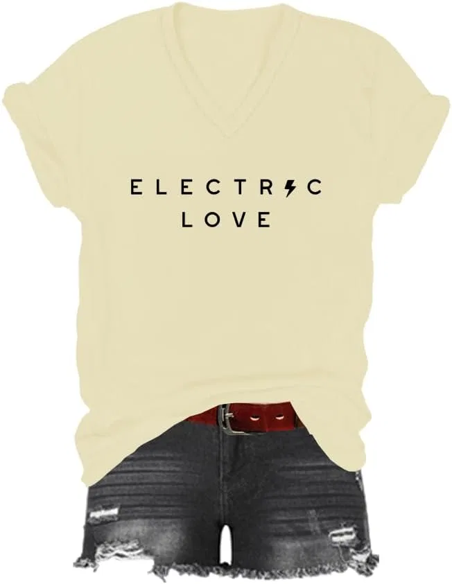 Футболка с принтом Electric Love V-Neck, Creamy Yellow
