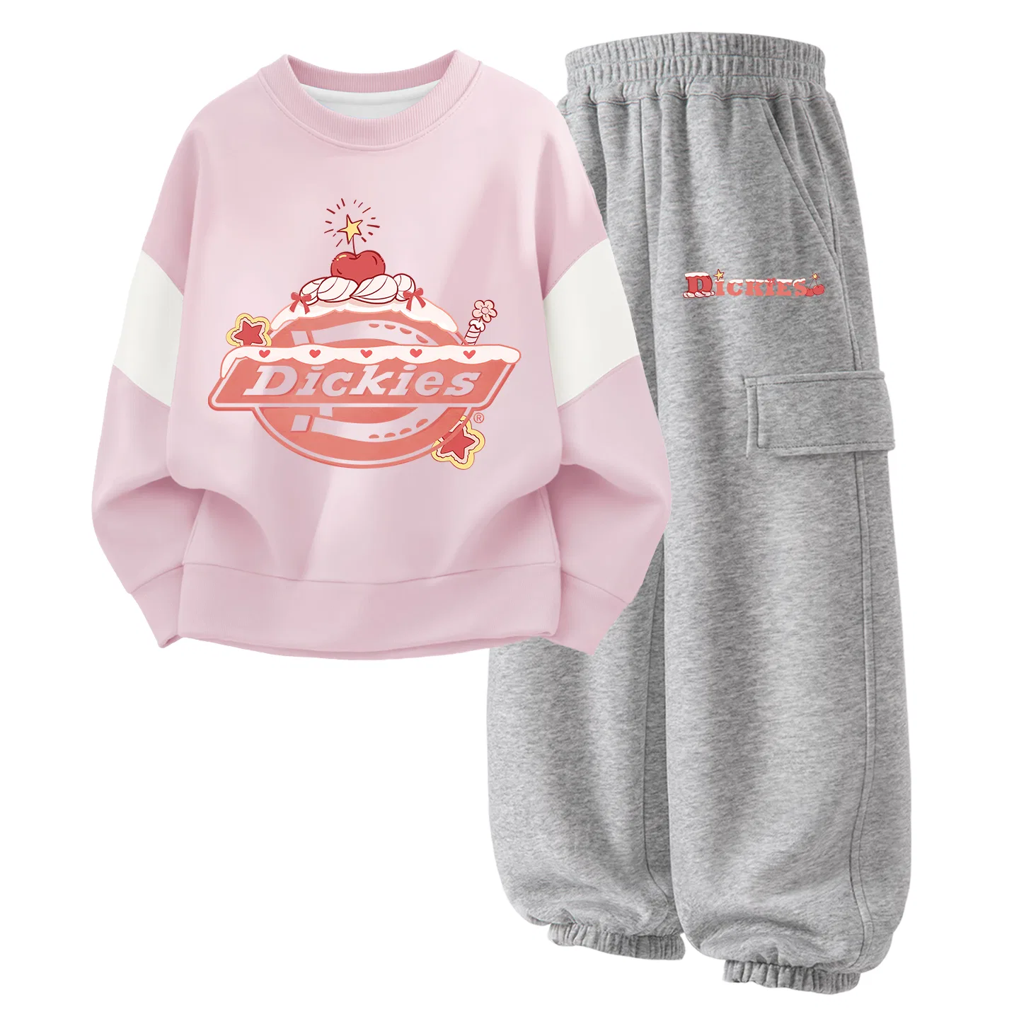 Детский комплект из футера с принтом Sakura Cake Logo Dickies, Cherry Blossom Pink/Heather Gray