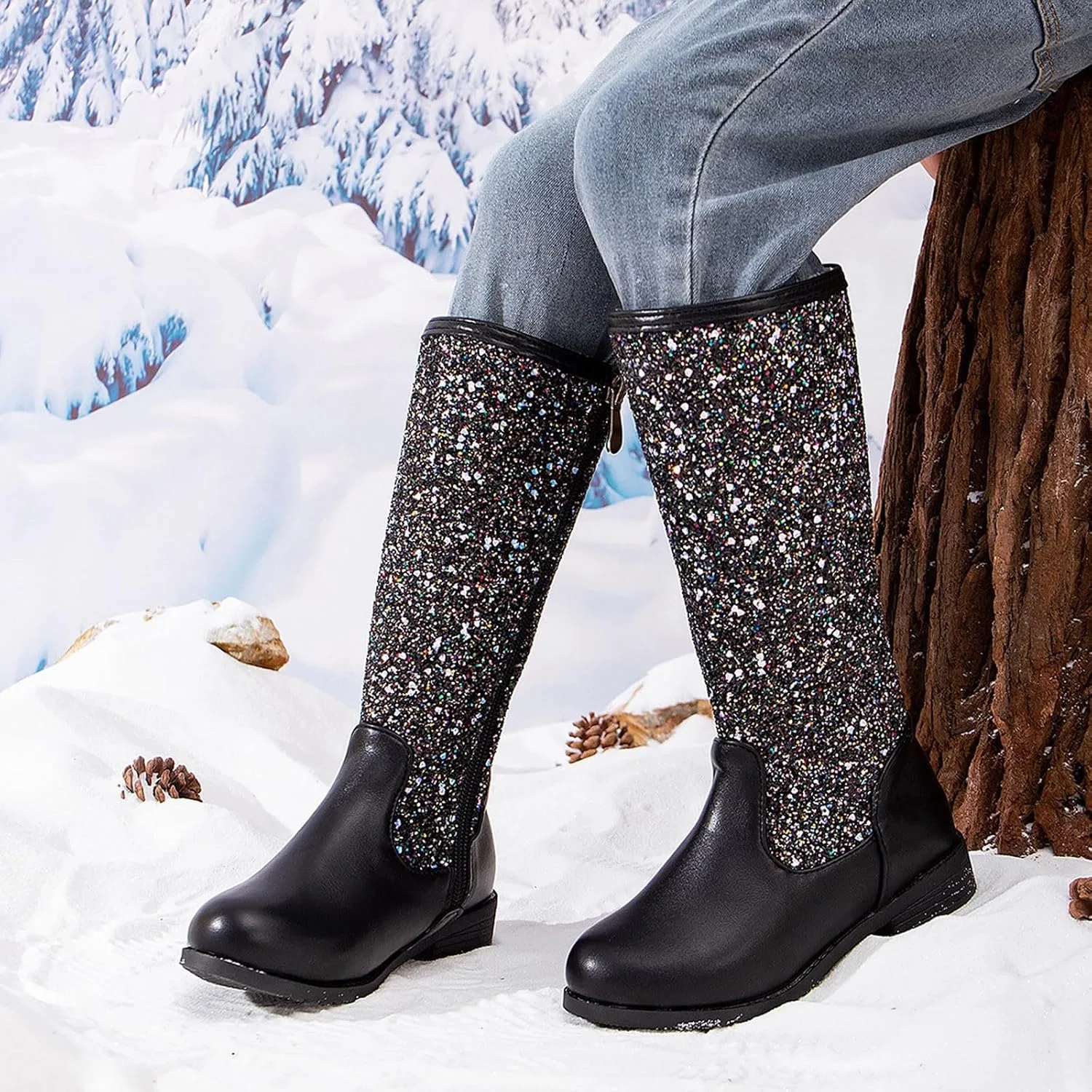 Детские сапоги для девочек с блестками Glitter Cowboy Boots, Black — фото 2