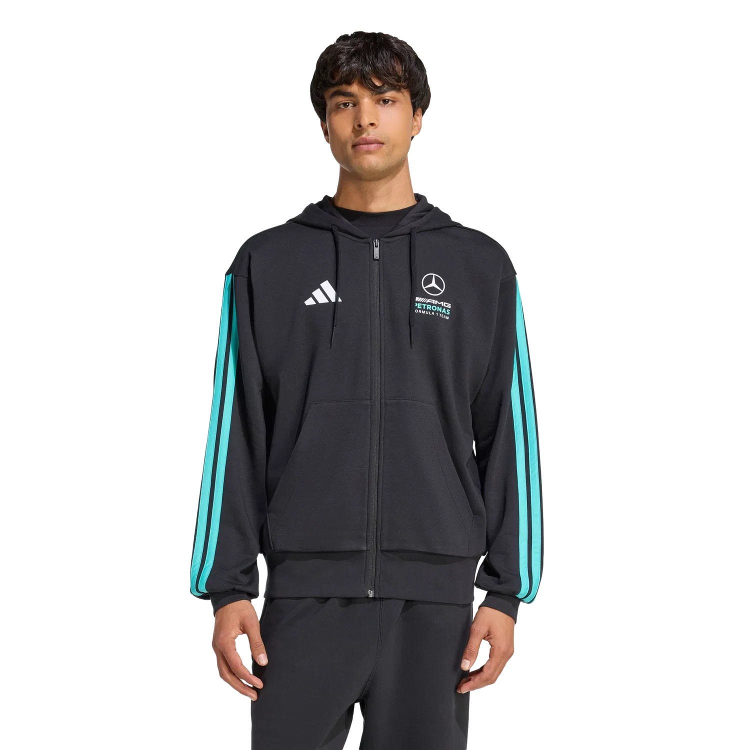 Мужская тренировочная куртка с капюшоном Mercedes-AMG Petronas Formula 1 Team Adidas, черный — фото 2