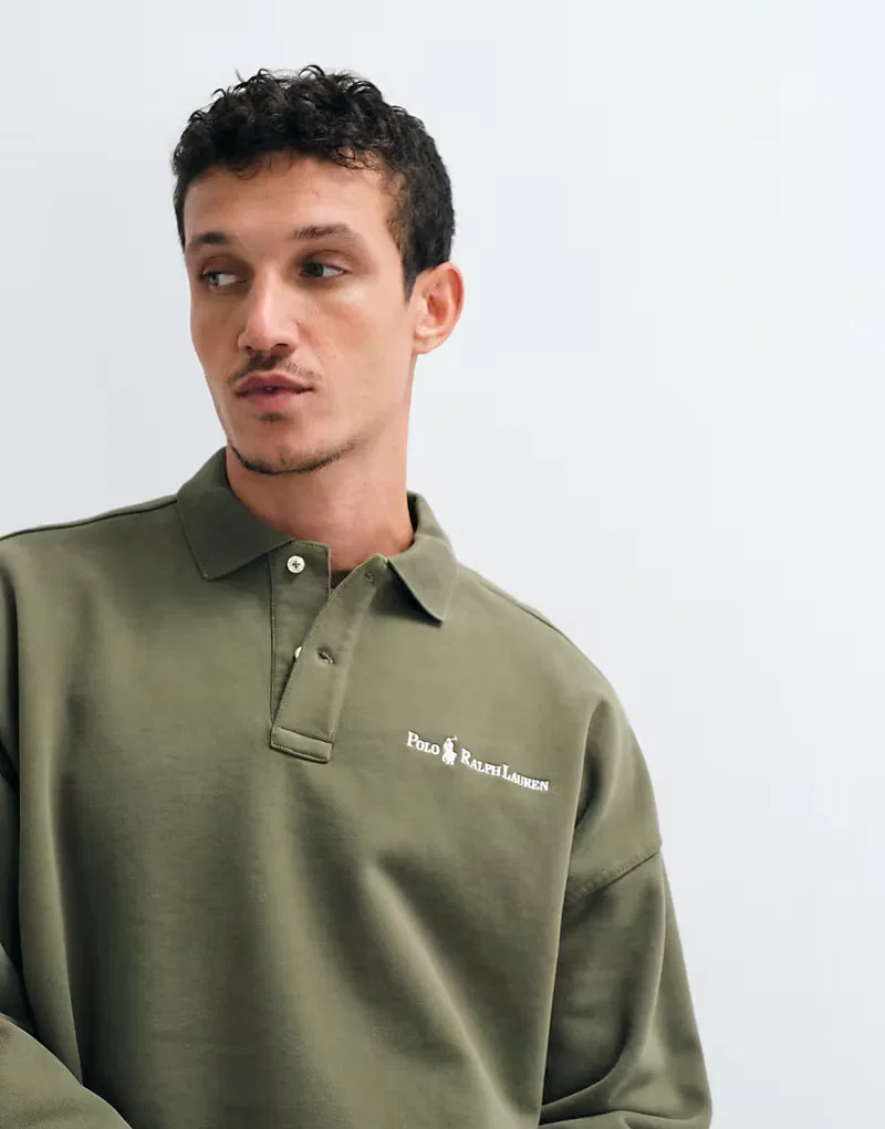 Толстовка-поло Polo Ralph Lauren с логотипом в виде надписи, хаки — фото 4