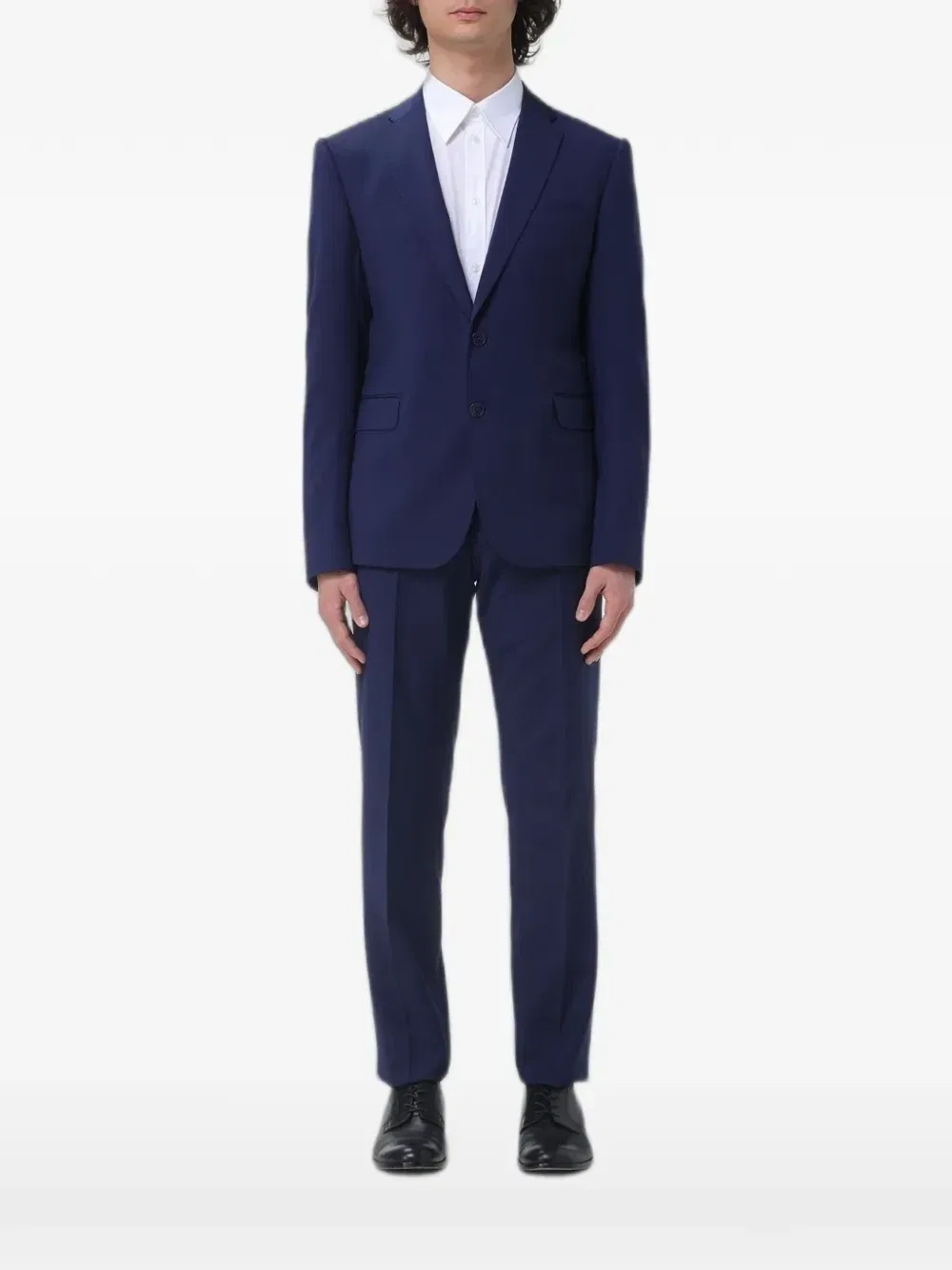 Однобортный костюм из цельной шерсти Emporio Armani, синий