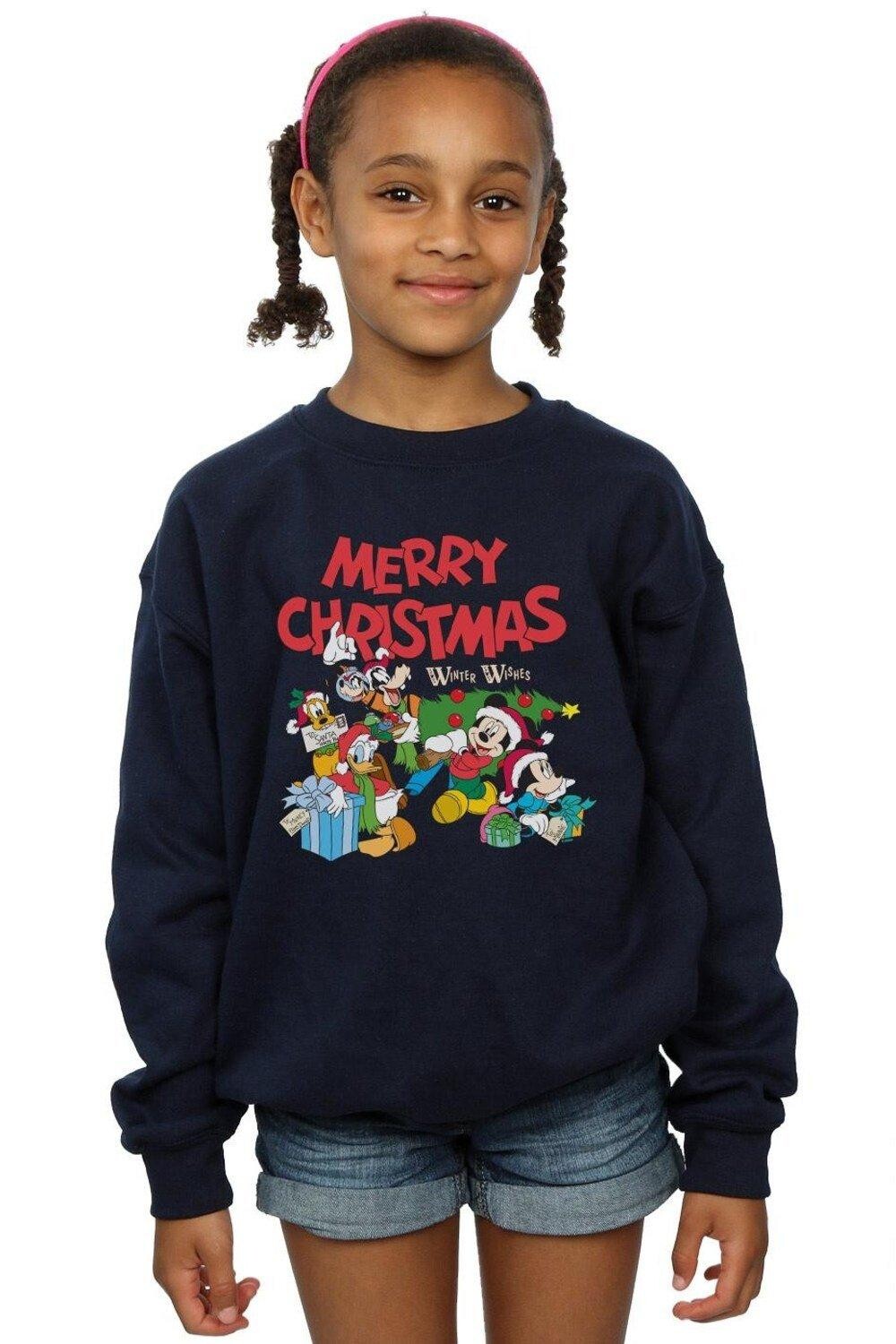 

Толстовка с надписью «Mickey And Friends Winter Wishes» Disney, темно-синий