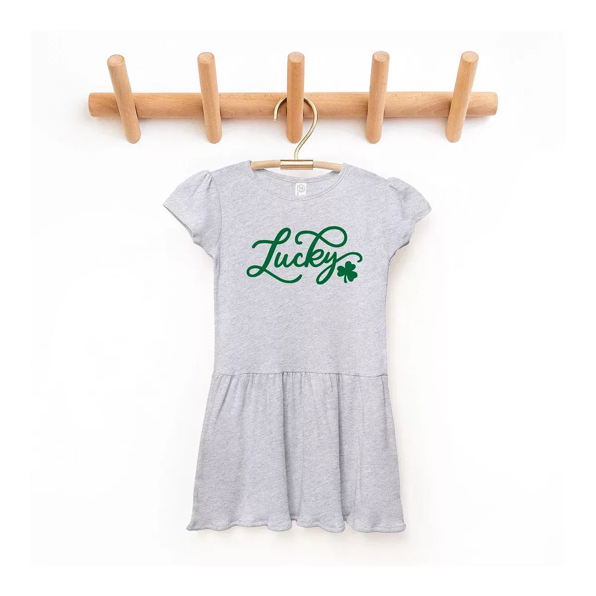 Детское платье для девочек с принтом Cursive Lucky Clover The Juniper Shop, Heather Grey