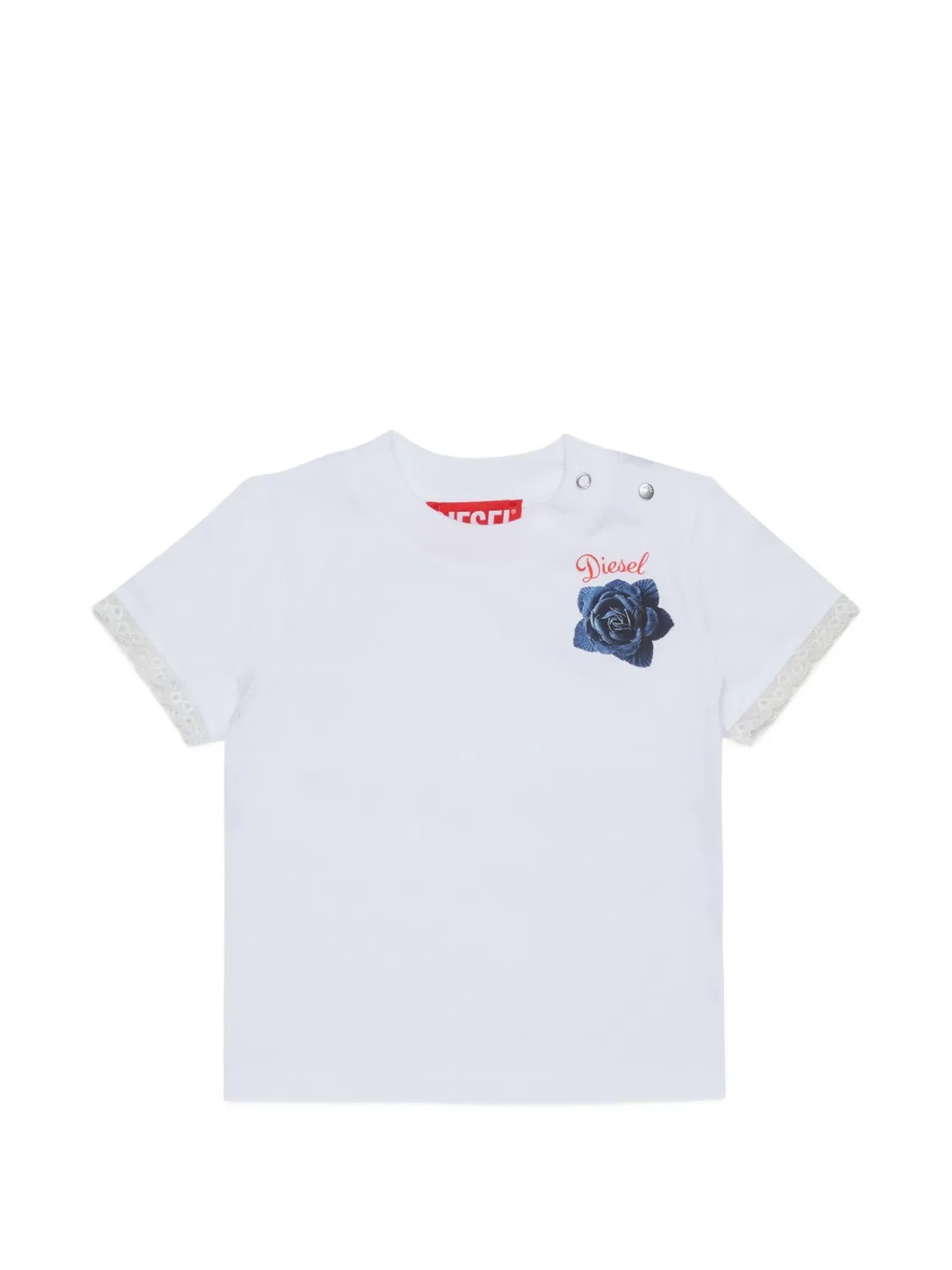 Футболка с кружевной отделкой и цветочной вышивкой Diesel Kids, белый