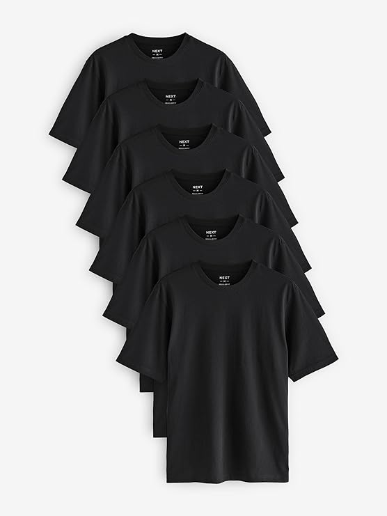 Комплект футболок NEXT Basic Cotton Regular Fit, 6 предметов, черный