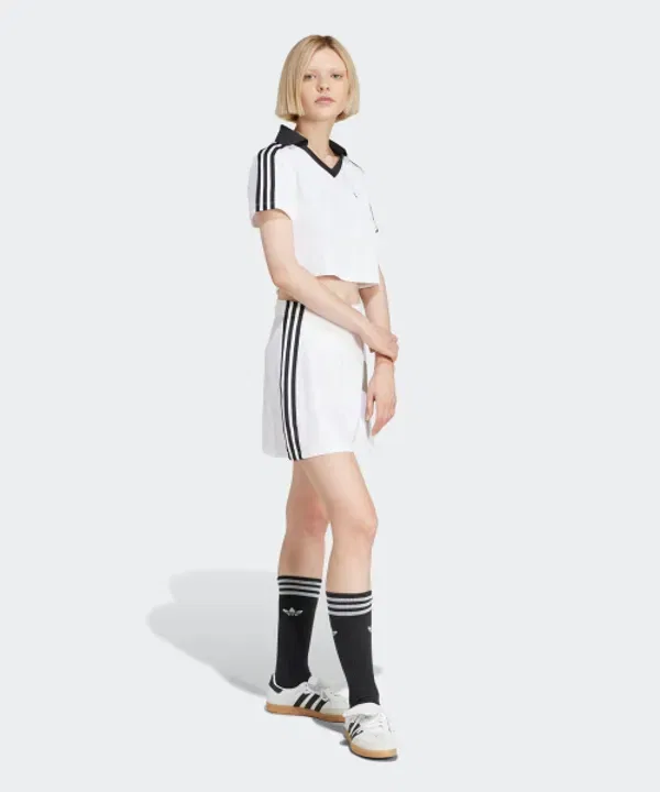Футбольный поло с V-образным вырезом, жаккардовый, укороченный, Adidas, белый — фото 4