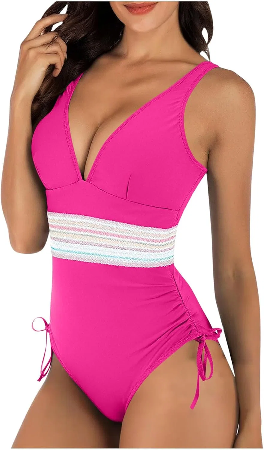 Женский слитный купальник с завышенной талией Color Block, Hot Pink