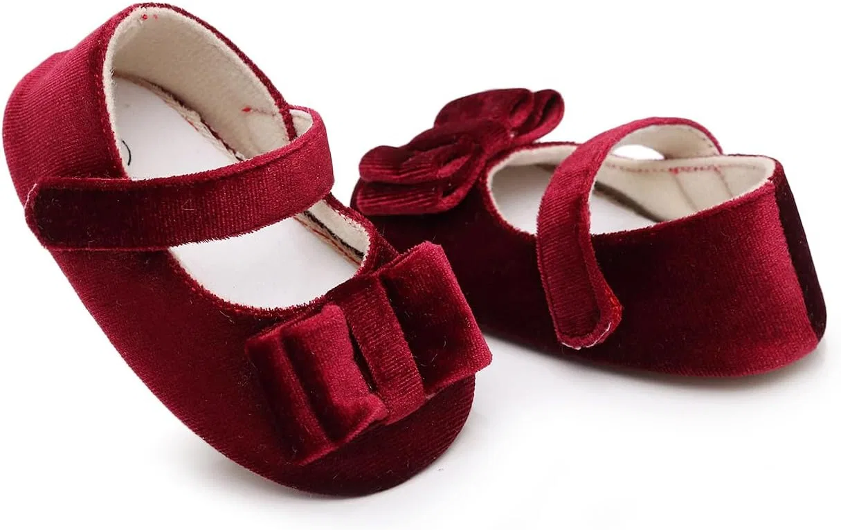 Детские туфли Мэри Джейн для девочек с бантом Purepips, Wine Red — фото 2