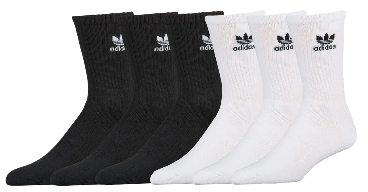 Носки для мальчиков Trefoil 6-Pack Crew Socks Adidas, белый/черный — фото 2