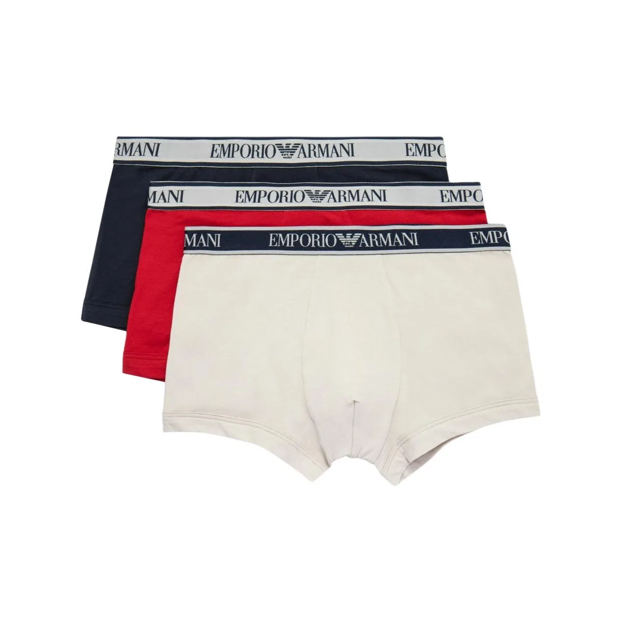 Мужские трусы-боксеры, комплект из 3 штук, EMPORIO ARMANI, Navy Blue/Red/Beige Gray