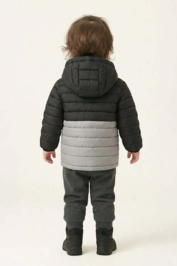 Детское зимнее пальто для девочек с капюшоном Basics D1Fference, Black - Gray — фото 3