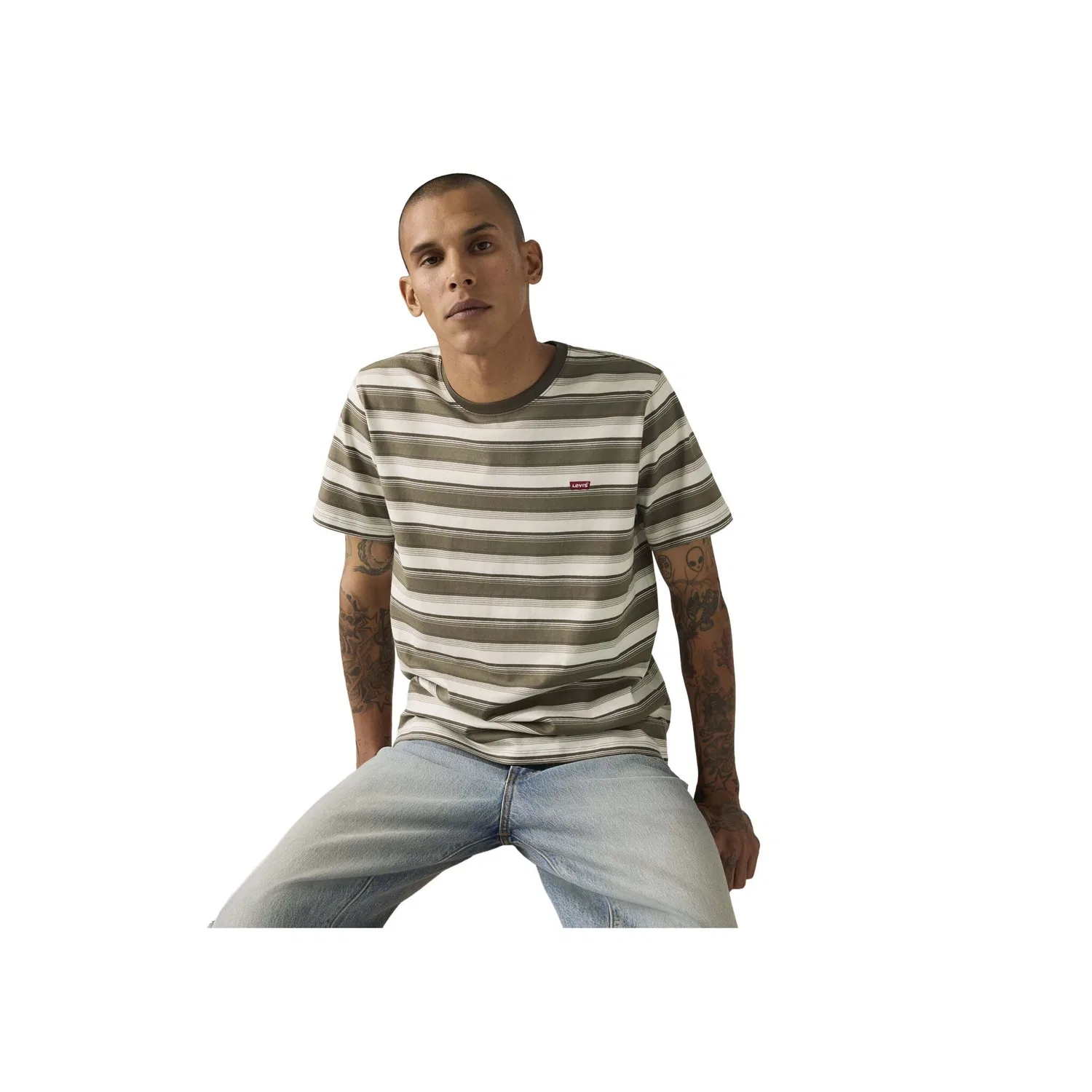 Мужская классическая хлопковая футболка Levi's, Beige Stripe — фото 4