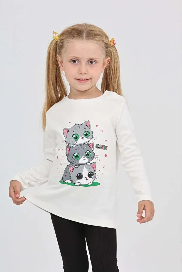 Детские свитшот для девочек с принтом Triple Cat Toontoy, Ecru — фото 4