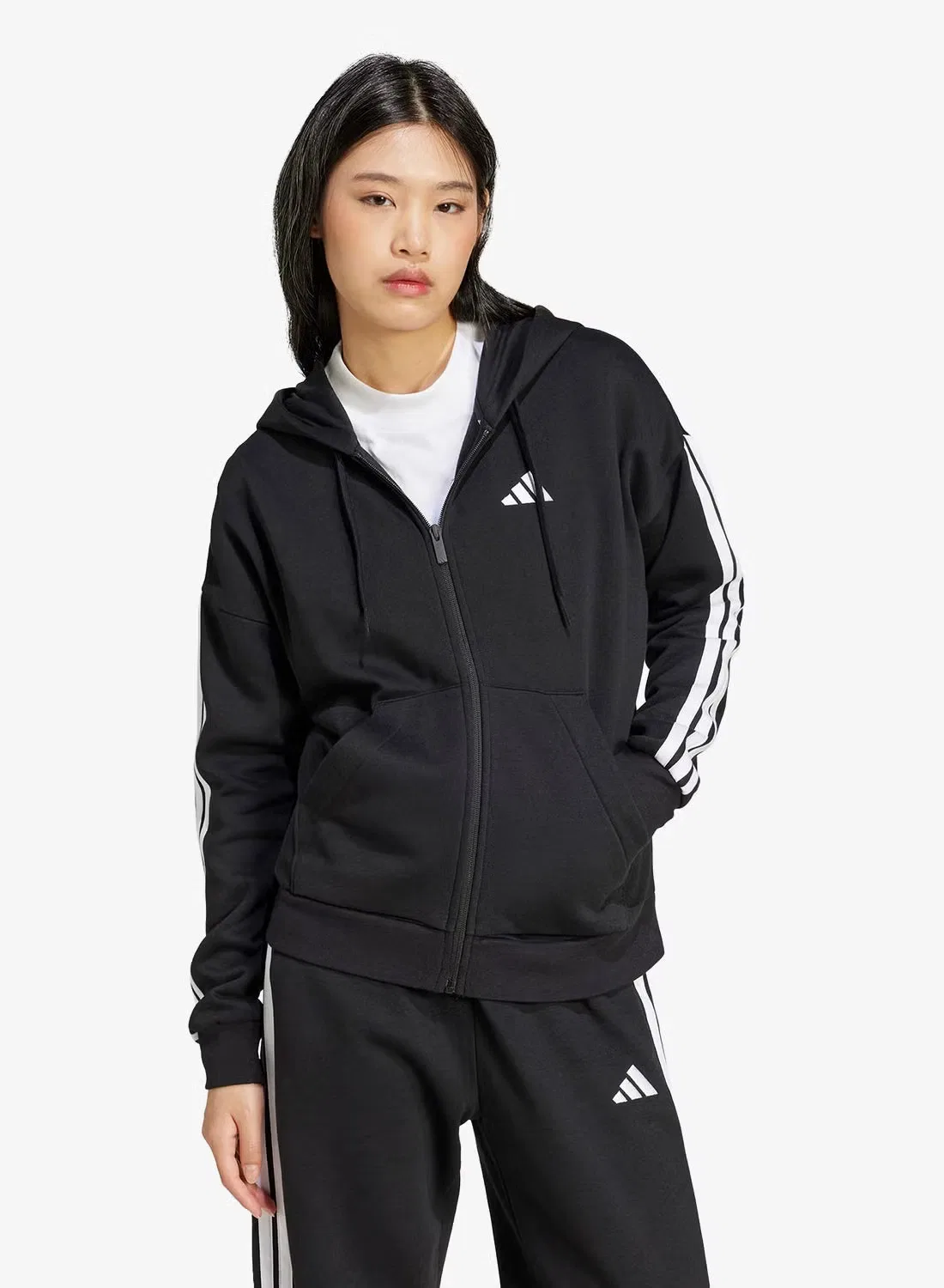 Худи на молнии с длинным рукавом Essentials 3-Stripes Adidas, черный
