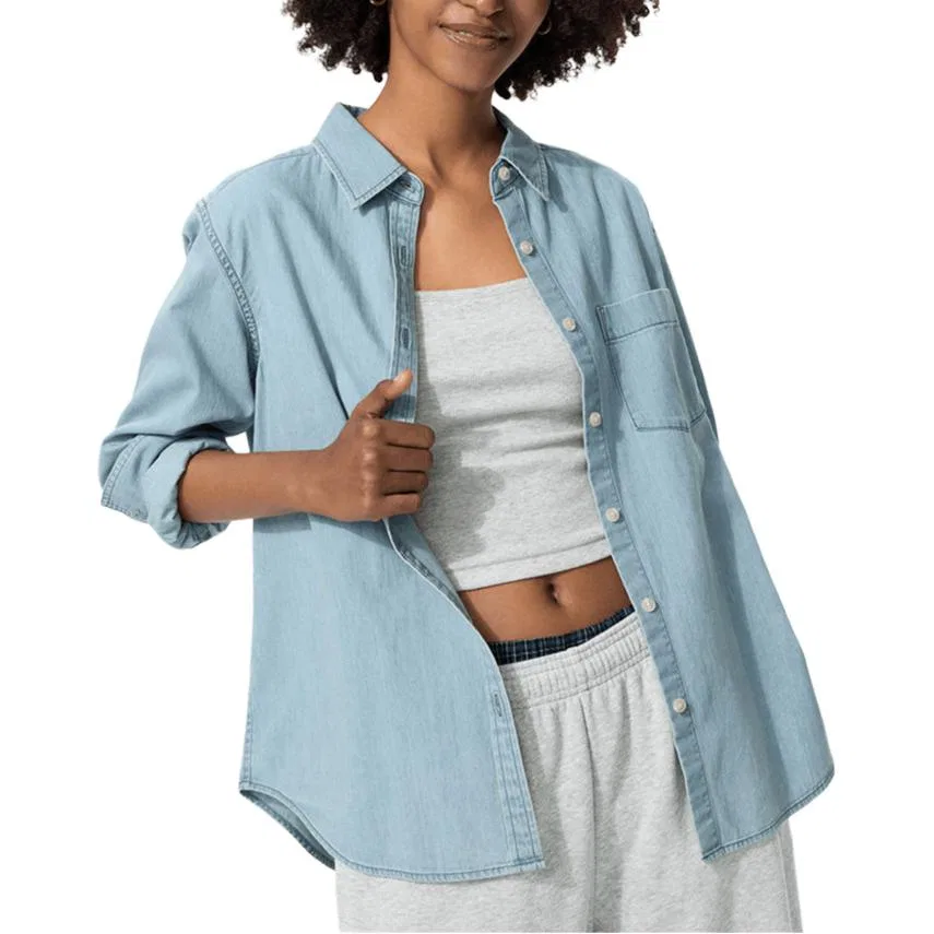 Женская рубашка с лацканами Pink/Blue UNIQLO, Pink Blue