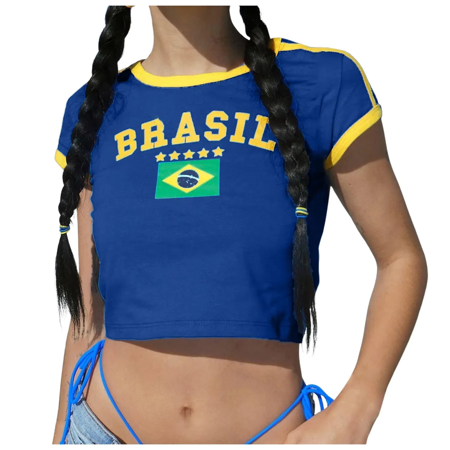 Женская футболка с принтом Brazil Crop Top T-Shirt, Blue