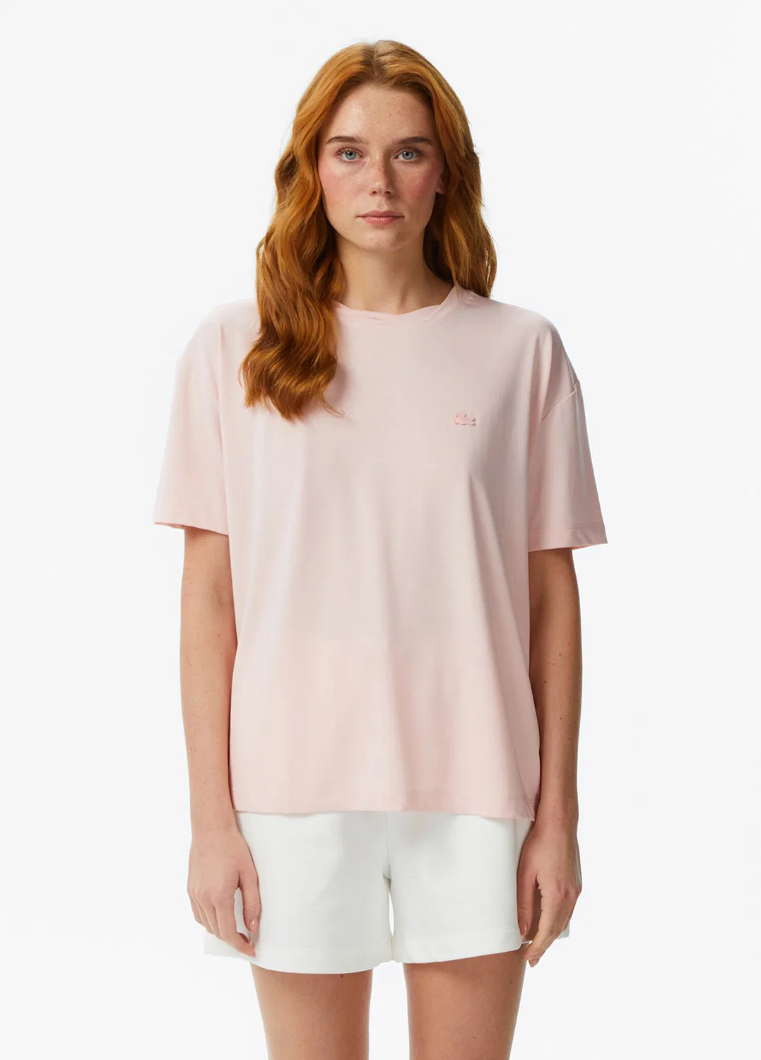 Футболка женская Lacoste Relaxed Fit PEMBE-ADY, с логотипом, розовая