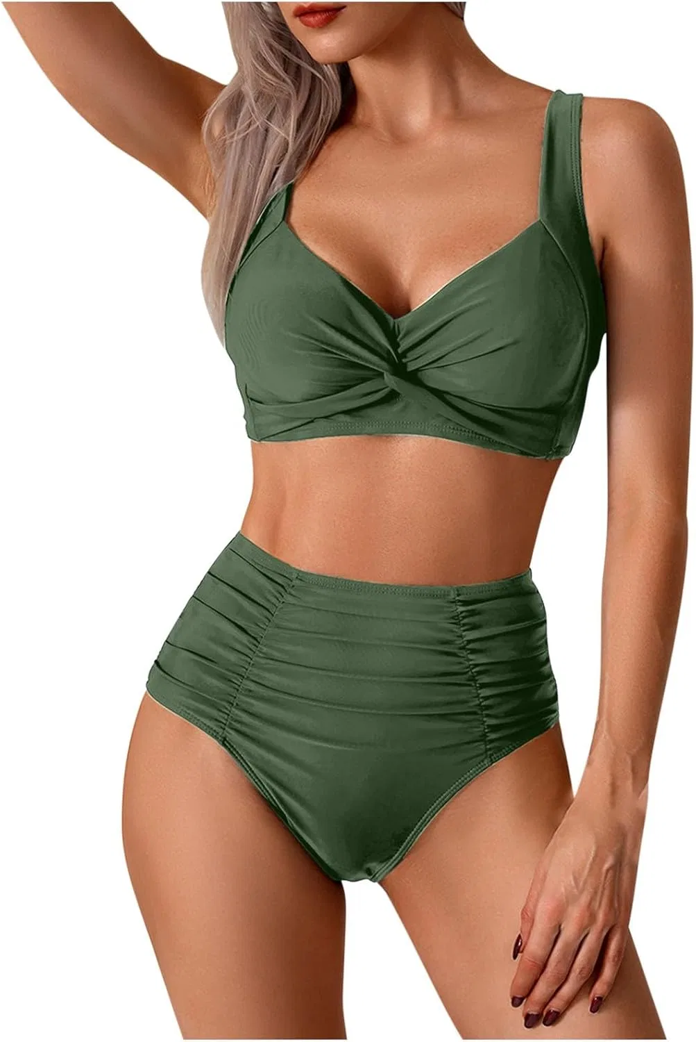 Женский бикини-комплект с высокой талией для контроля живота Army Green — фото 4