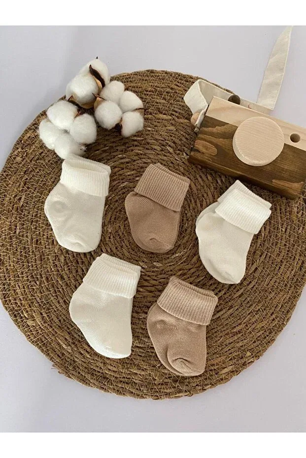Детские носки для новорожденных хлопковые набор 5 шт Organic cotton unisex 5-piece premium newborn baby socks Glory Baby, White-Brown