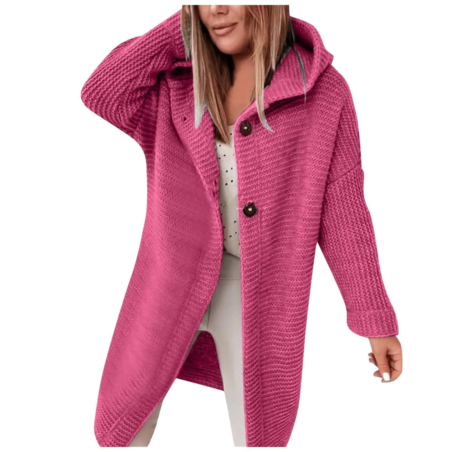 Женское длинное пальто-кардиган с капюшоном, Pink Warm