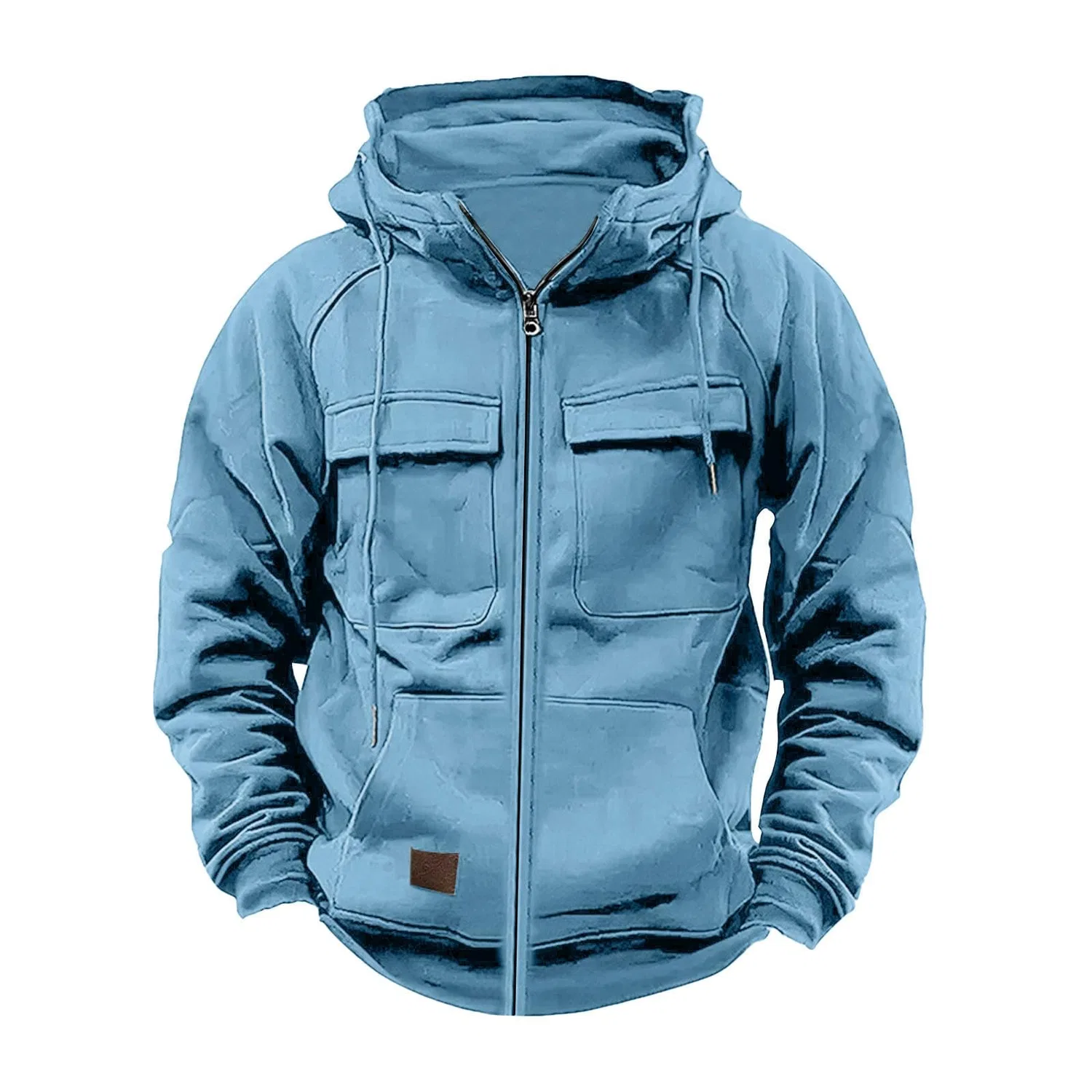 Мужская худи с полной застежкой-молнией Vintage Drawstring Loose Fit, Azure