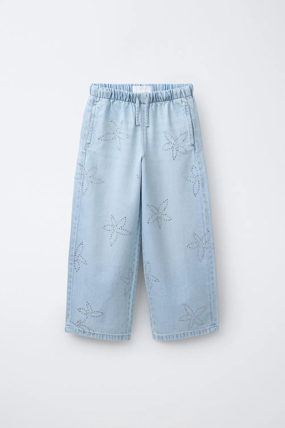 Джинсы с широкими штанинами и стразами ZARA, Blue