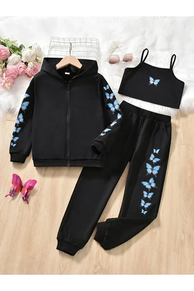 Детский для девочек комплект спортивного костюма с принтом Butterfly Keywest, Black