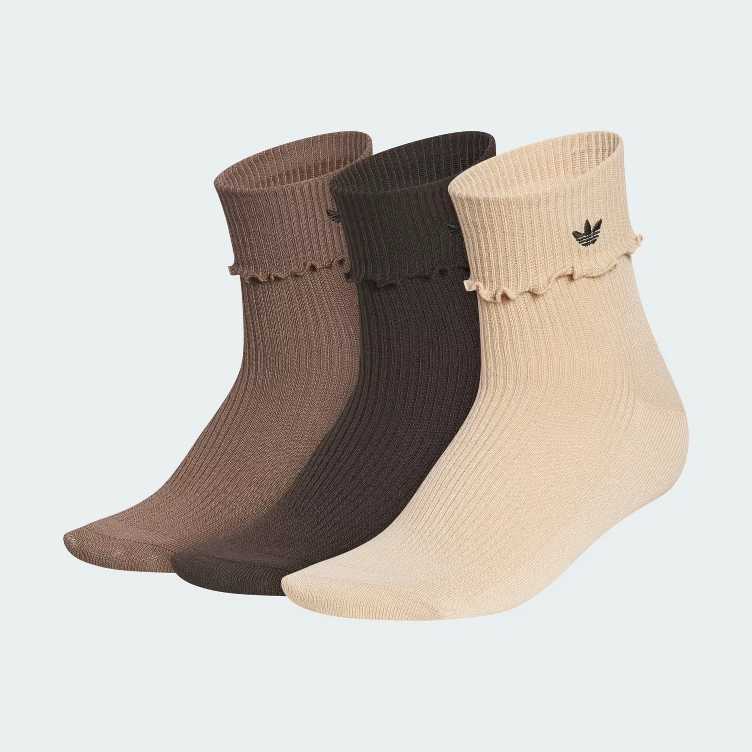 Носки с рюшами, набор из 3 пар, ori cuffed ruffle 3pk qtr, Adidas Originals, цвет magic earth/aurora coffee/magic beige