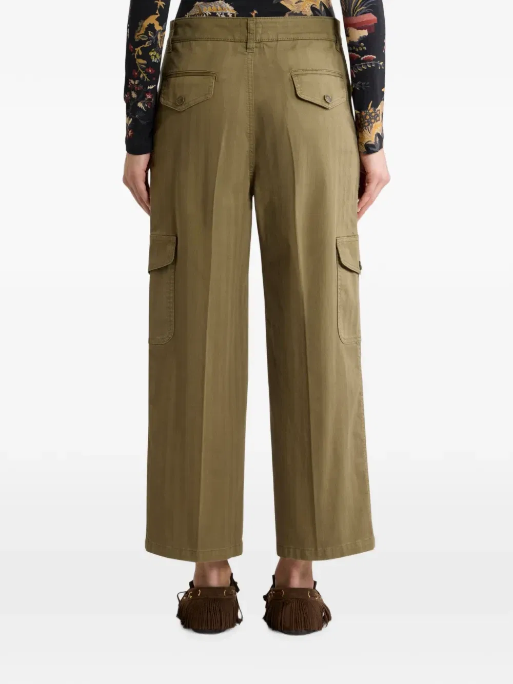 Укороченные джинсы-карго из эластичного хлопкового денима Etro, зеленый — фото 4