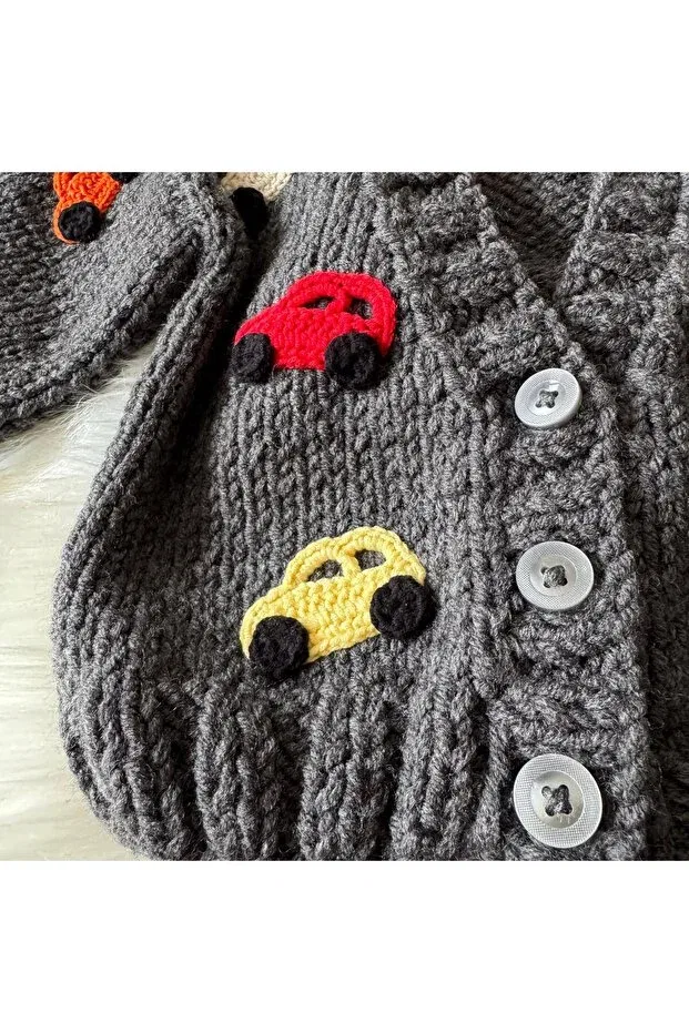 Детский кардиган для мальчиков с автомобилем Car Hand Knitted Home, Dark Gray — фото 4