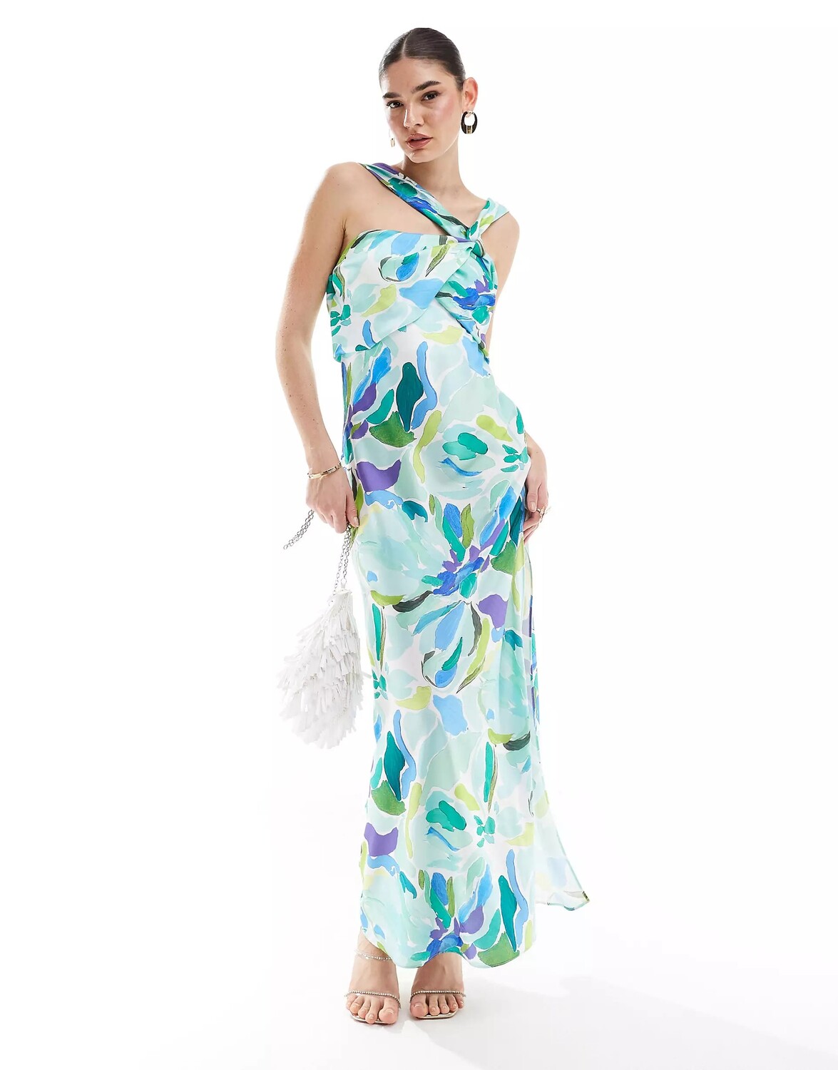 

Платье макси Asos Design Satin Drape Twist Strap, мультиколор