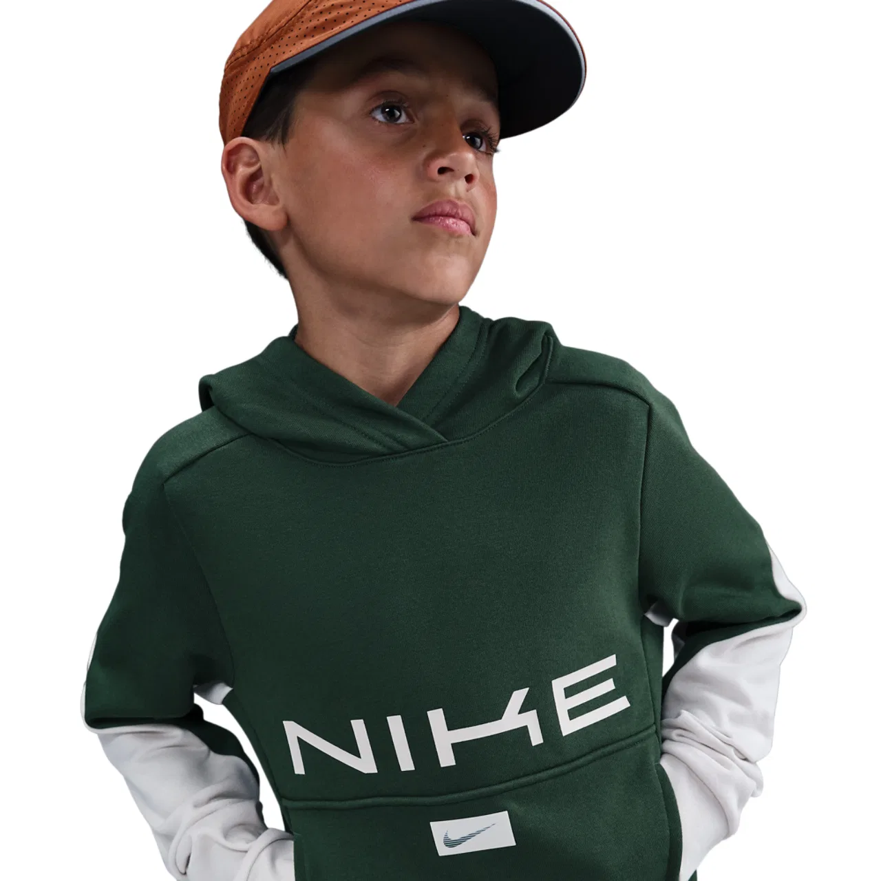 Худи для мальчиков Dri-FIT Multi Fleece Nike, цвет Fir/Lt Orewood Brown/Lt Orewood Brown