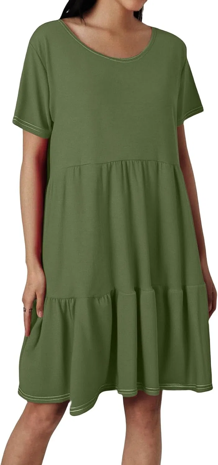 Женское повседневное платье A-силуэта с ярусной юбкой, Army Green