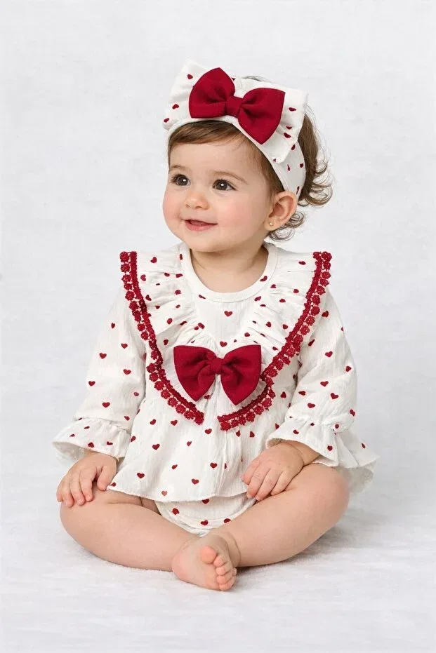 Детское платье для девочек с принтом Heart Enia Baby, White