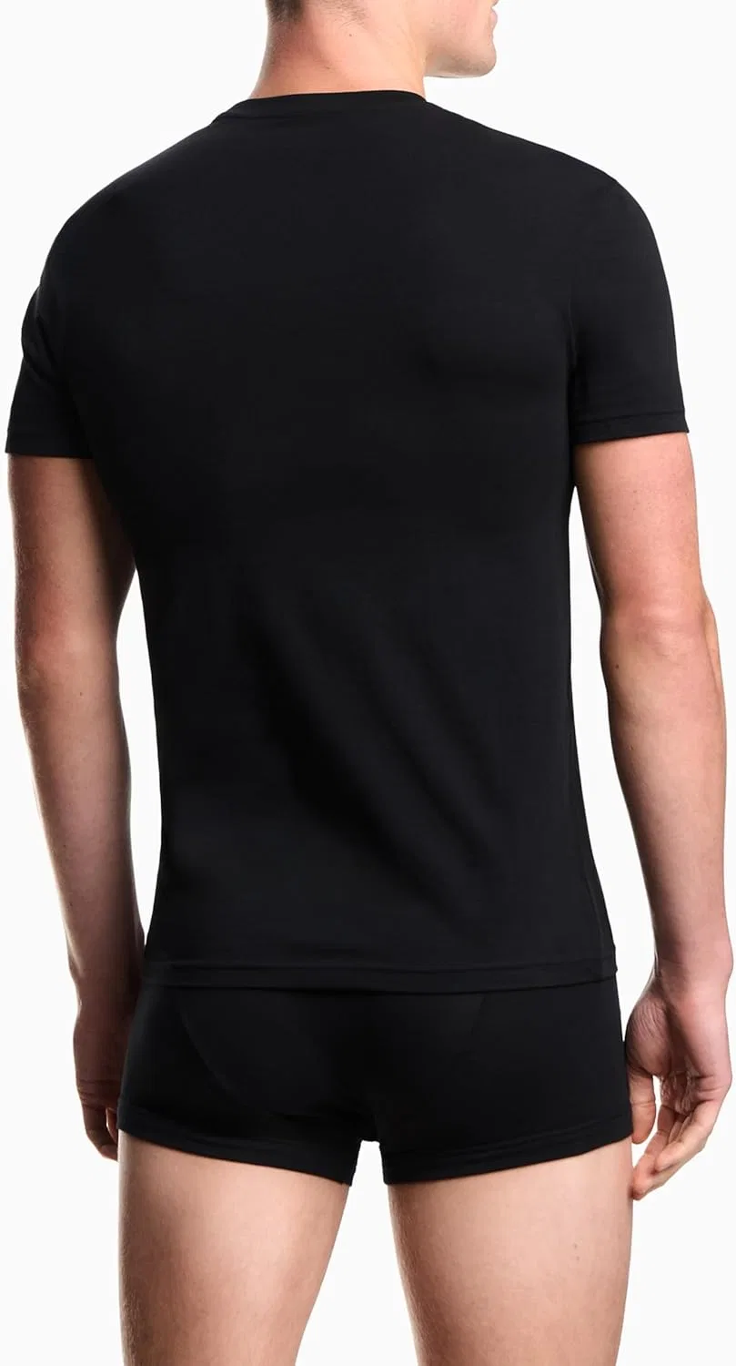 Мужская хлопковая футболка Stretch Cotton Crew Neck Short Sleeve Jersey Shirt Emporio Armani, Black — фото 2