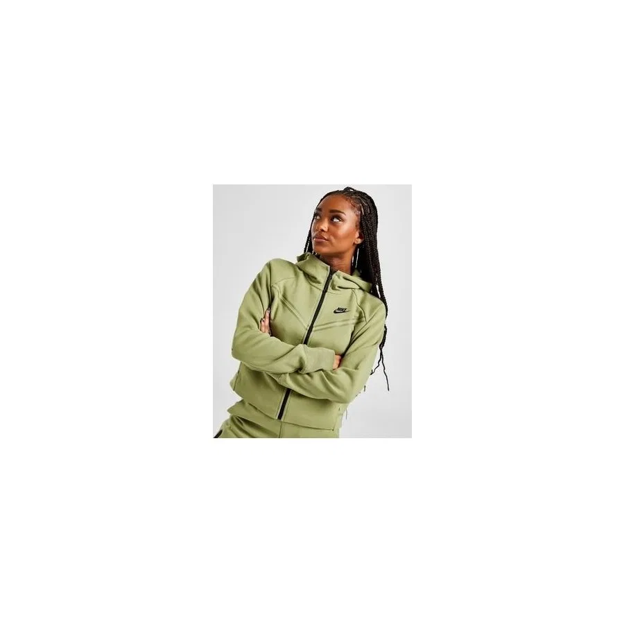 Женский худи с капюшоном и полной застежкой-молнией Nike Sportswear Tech Fleece Windrunne Essential, Зеленый — фото 2