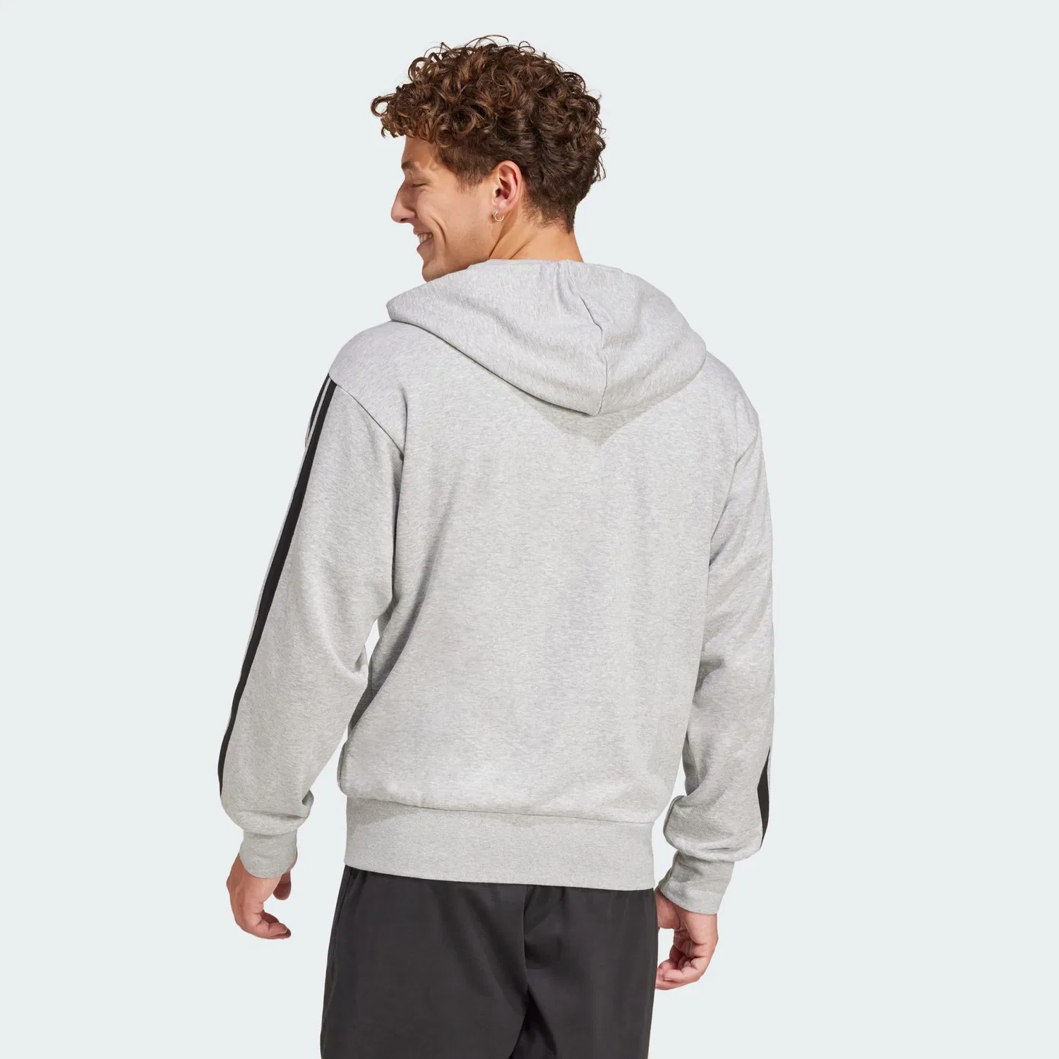 Мужское худи с длинным рукавом Essentials 3-Streifen French Terry Adidas, Grau Schwarz — фото 3