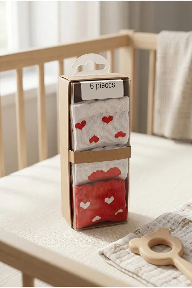 Детские носки для новорожденных хлопковые 6 пар Hobbe Baby, Red Heart