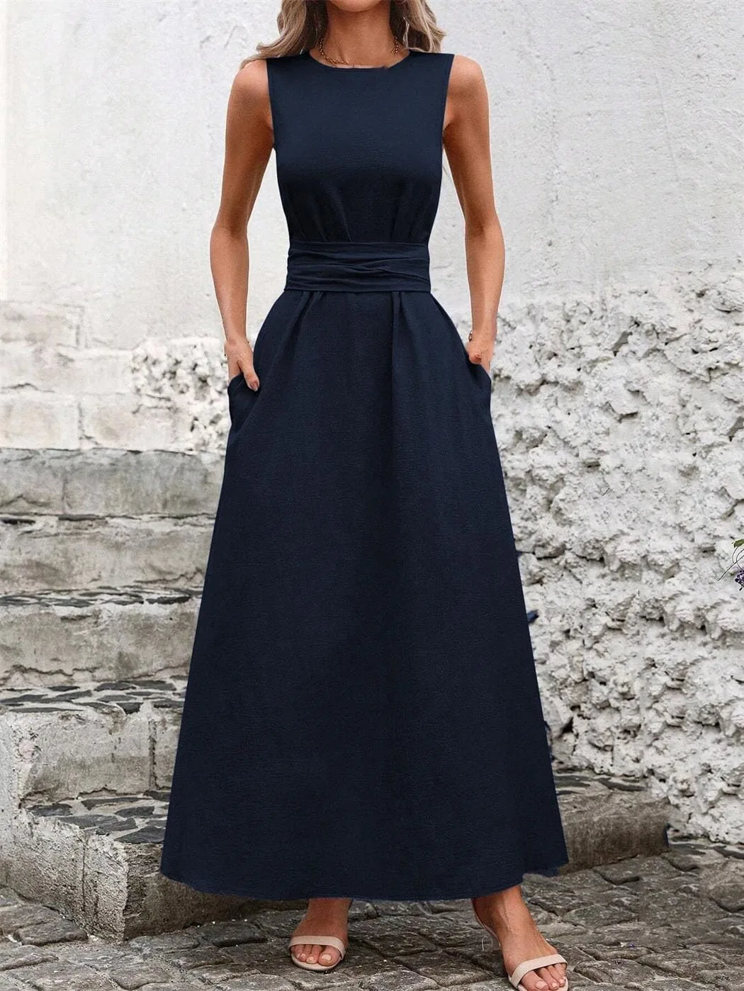 Женское повседневное платье с завязкой на талии Solid Color, 3 — фото 2