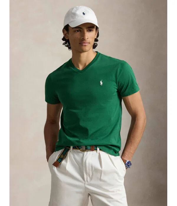 Мужская футболка с V-образным вырезом Custom Slim Fit Polo Ralph Lauren, Verde Bottiglia