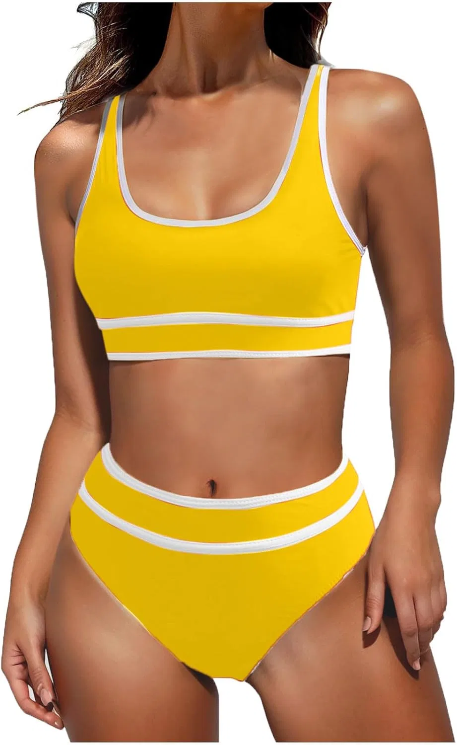 Женский бикини-комплект с высокой талией Colorblock, Yellow