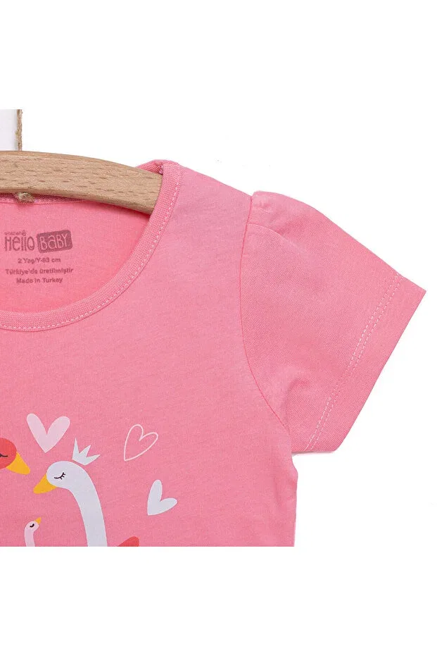 Детская футболка для девочек с принтом Swan Printed Ebebek Hello Baby, Dark Pink — фото 2