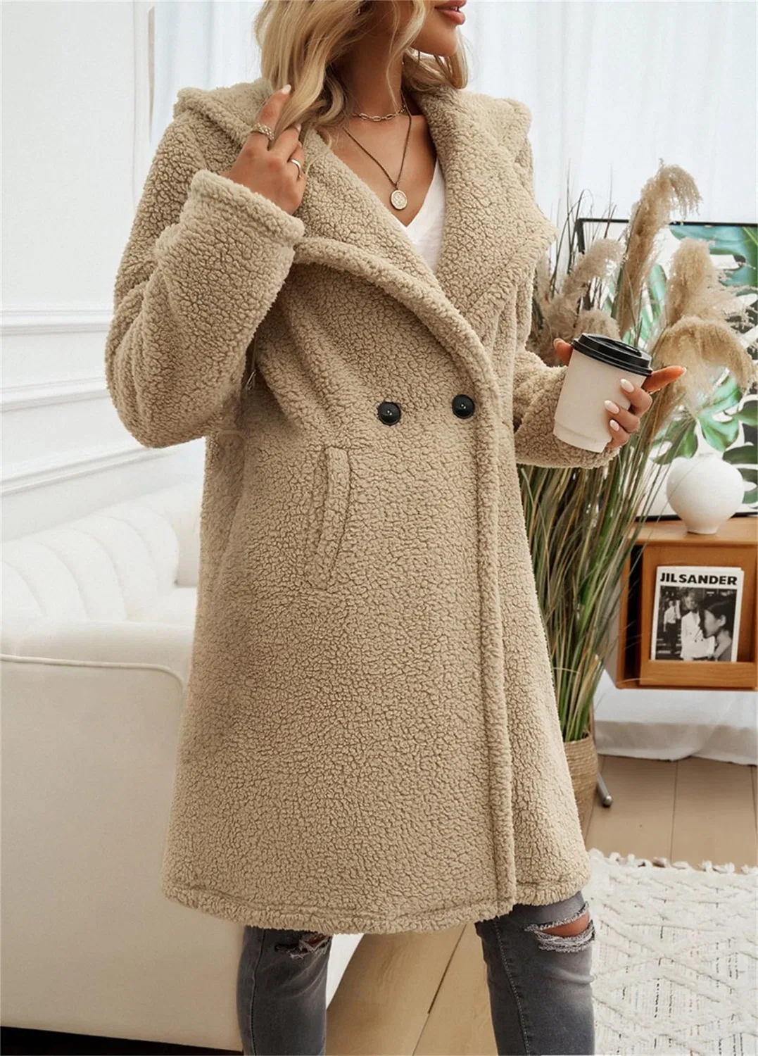 Женское пальто оверсайз с принтом из флиса с faux fur, Verde — фото 3