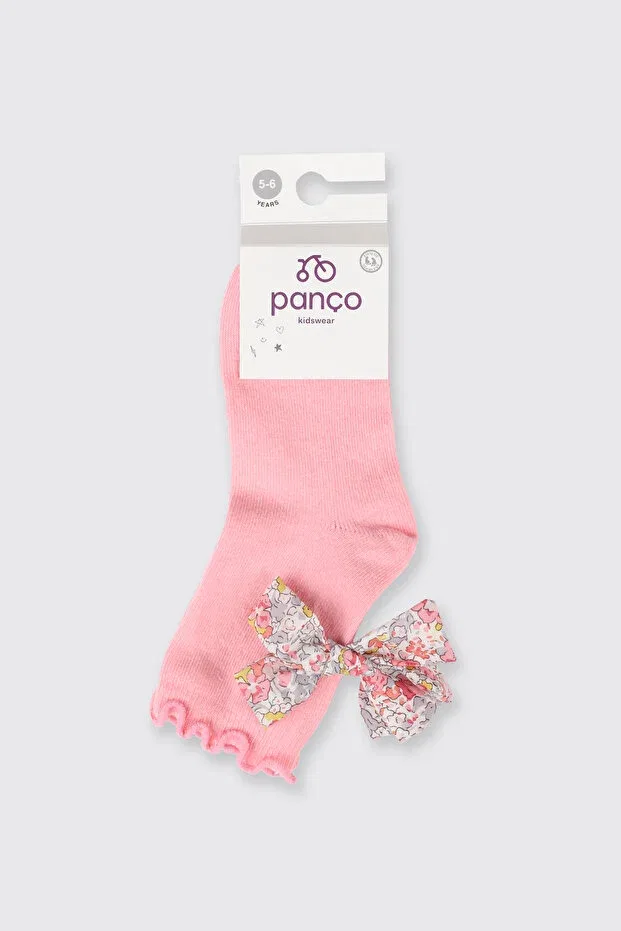 Детские носки для девочек с кружевом Liberty fabric socket ribbon detailed Panço, Pink — фото 3