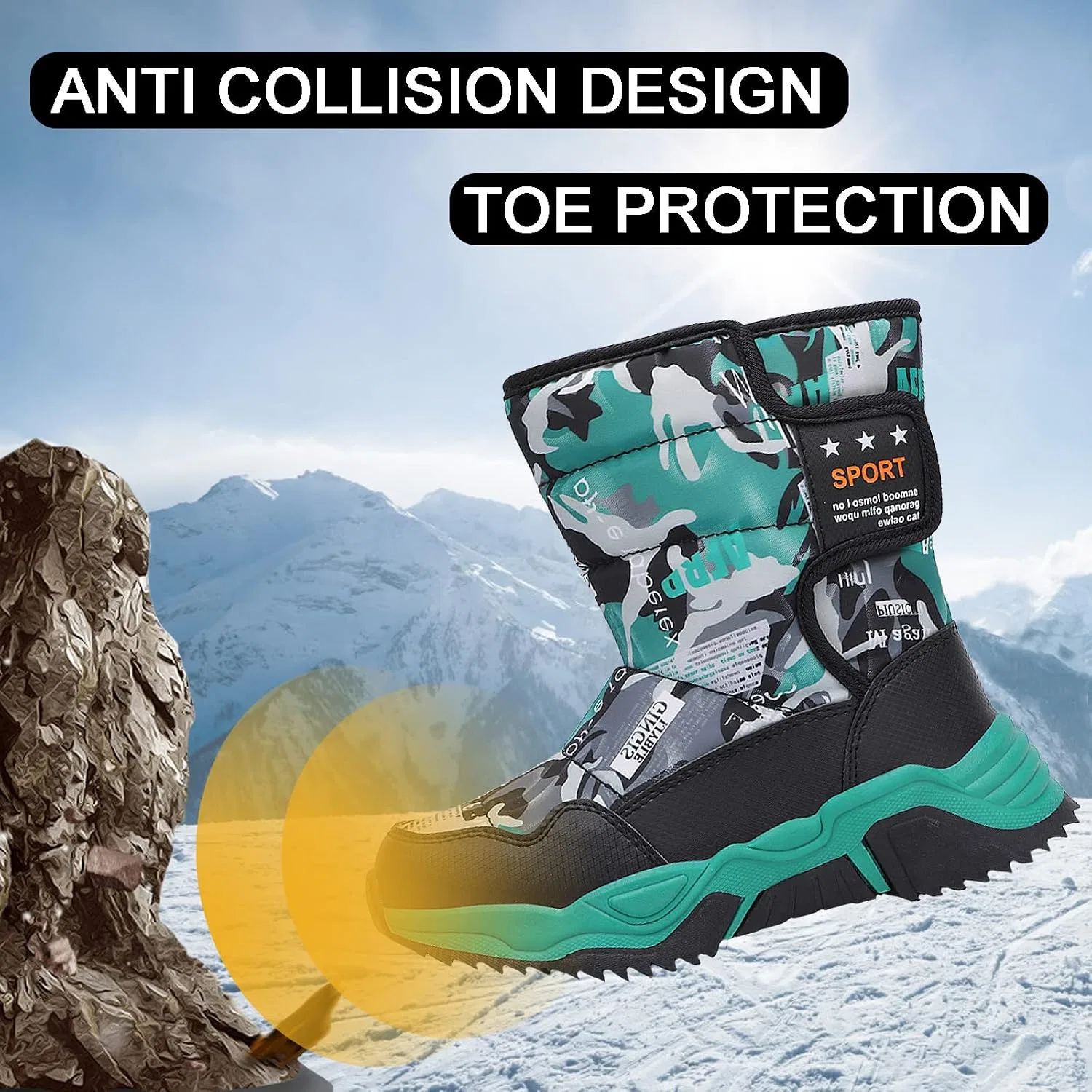 Детские зимние ботинки для девочек и мальчиков с теплой подкладкой FLIOZY, Black/Green — фото 4