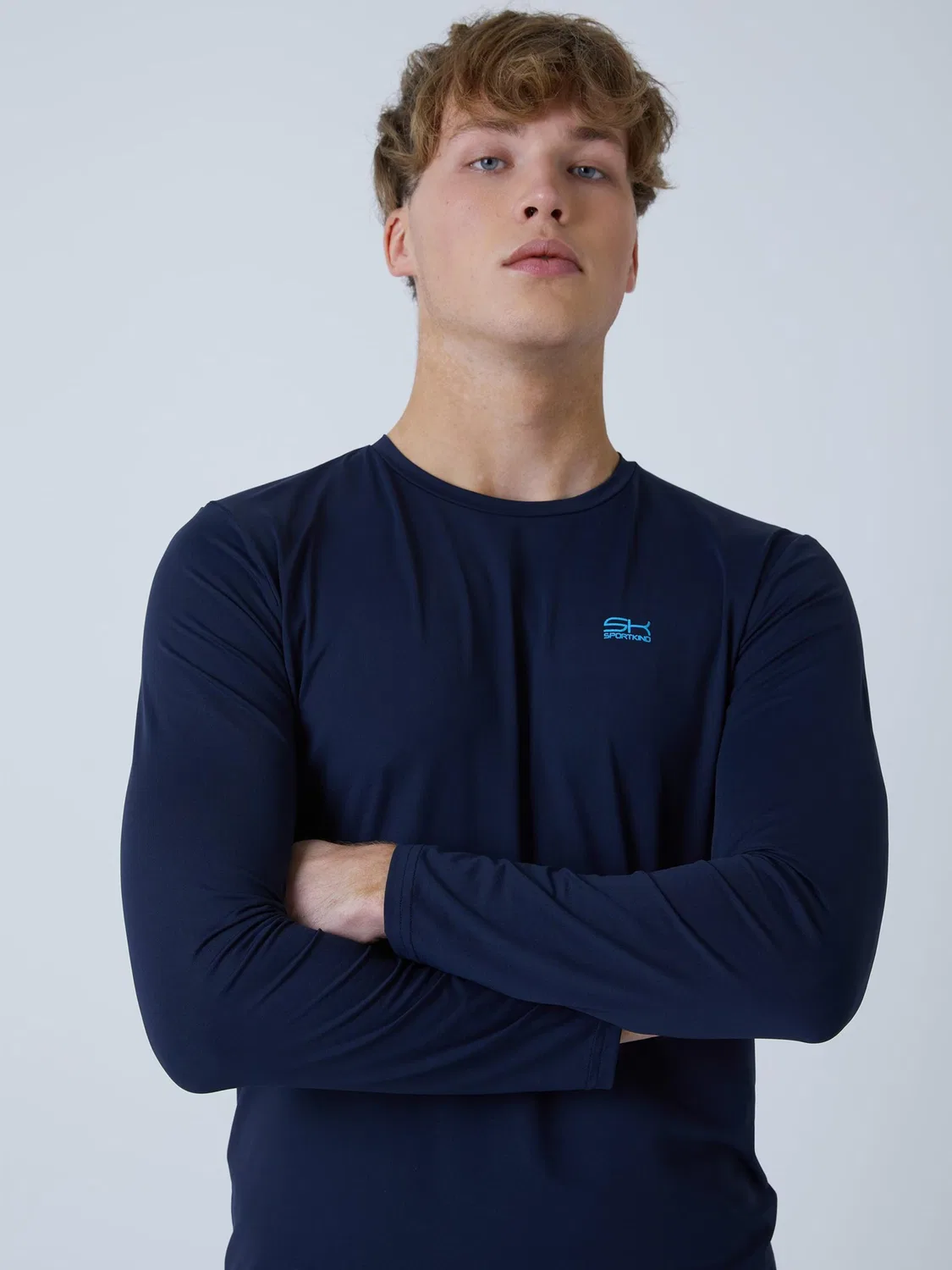Спортивная футболка Sportkind Performance Shirt с круглым вырезом и длинными рукавами, темно-синего цвета — фото 2