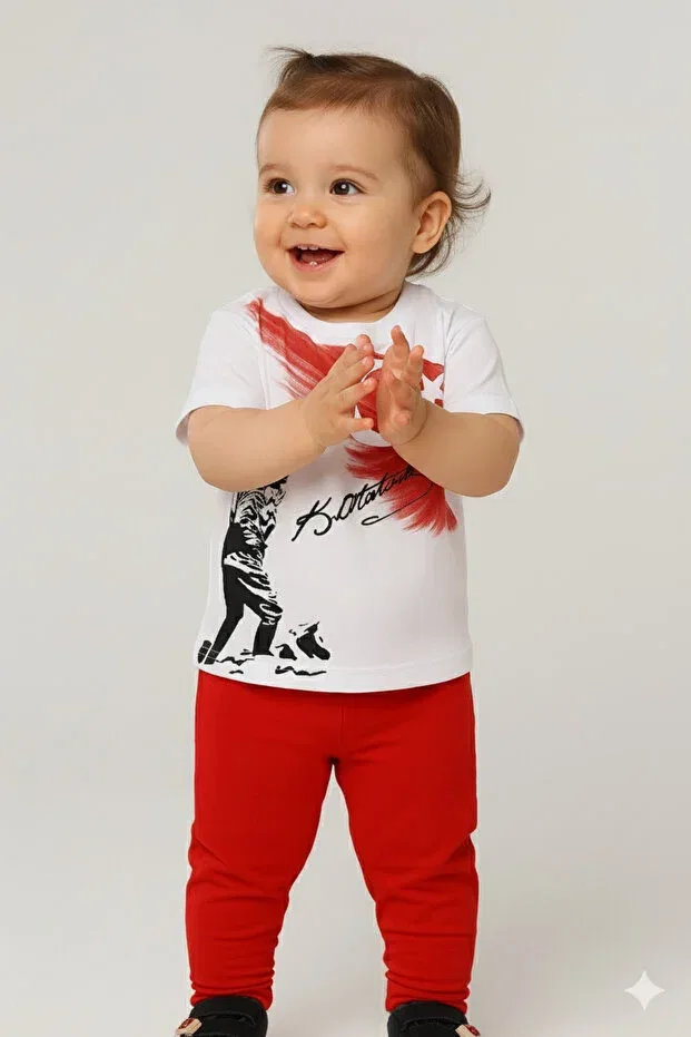 Детская футболка с принтом Ataturk kocatepe and turkish flag printed baby t-shirt Sibel Günay Butik, White — фото 4